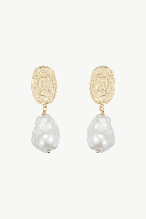 Matted Gold Sculpted Oversized Baroque Pearl Drop Earrings
