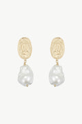 Matted Gold Sculpted Oversized Baroque Pearl Drop Earrings